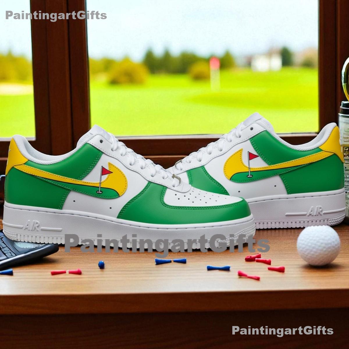 Custom Golf AF1 Sneakers Shoes NNA, Green & Yellow Flag Shoes