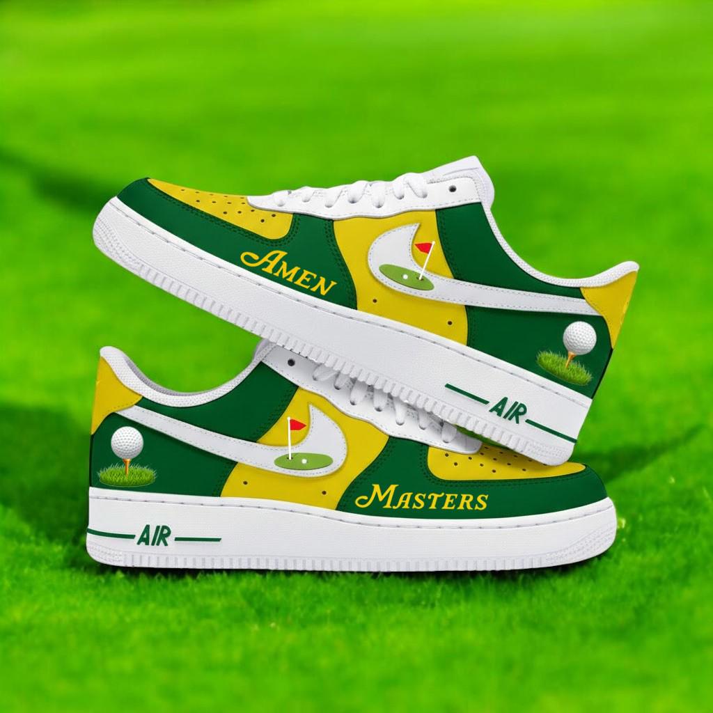 Golf Inspired AF1 Style Shoes, Custom Green Yellow Shoes Unique Sport Fashion Gift NNA