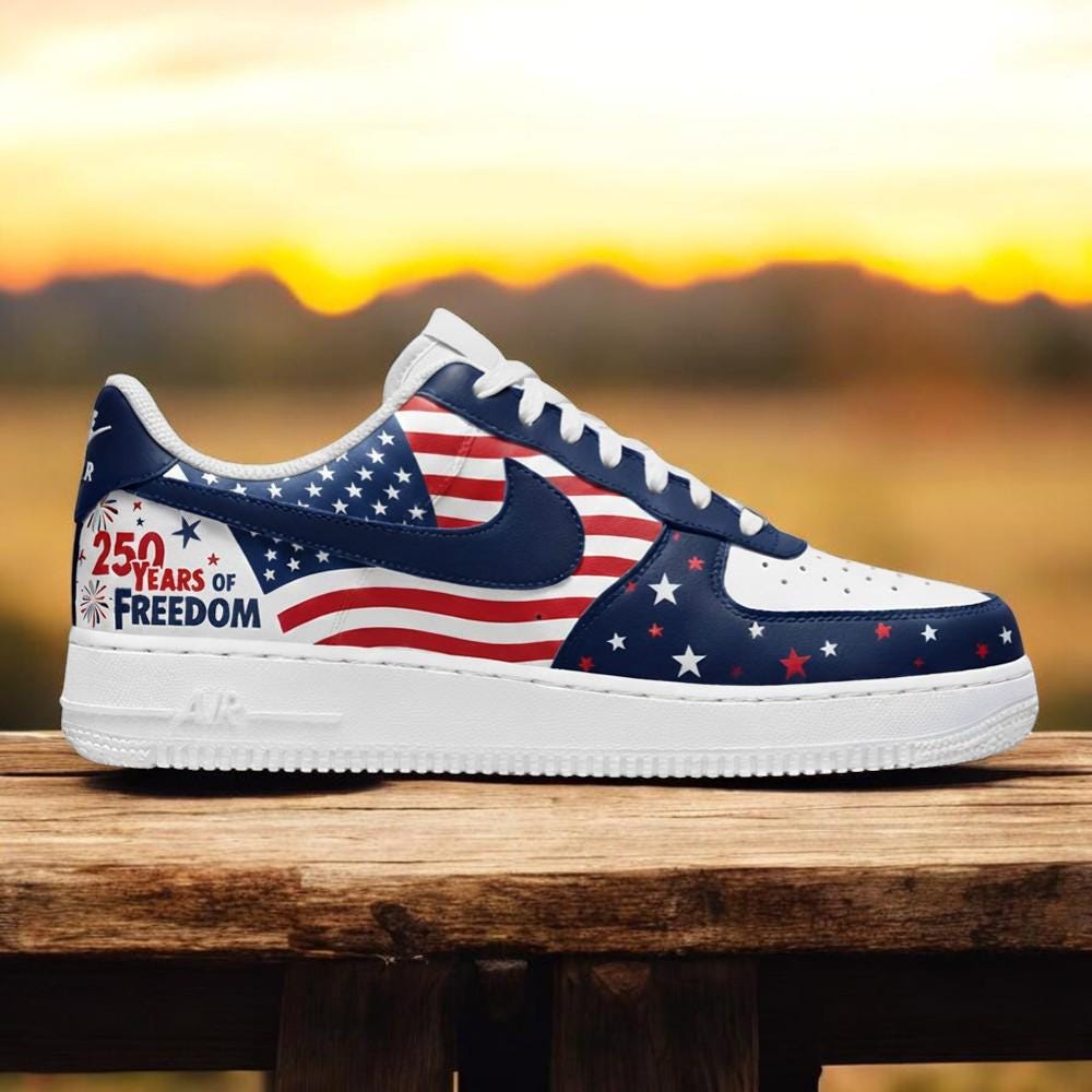 Custom Navy AF1 Sneakers  250 Years of Freedom American Flag Design  Patriotic Custom AF1 Shoes NNA
