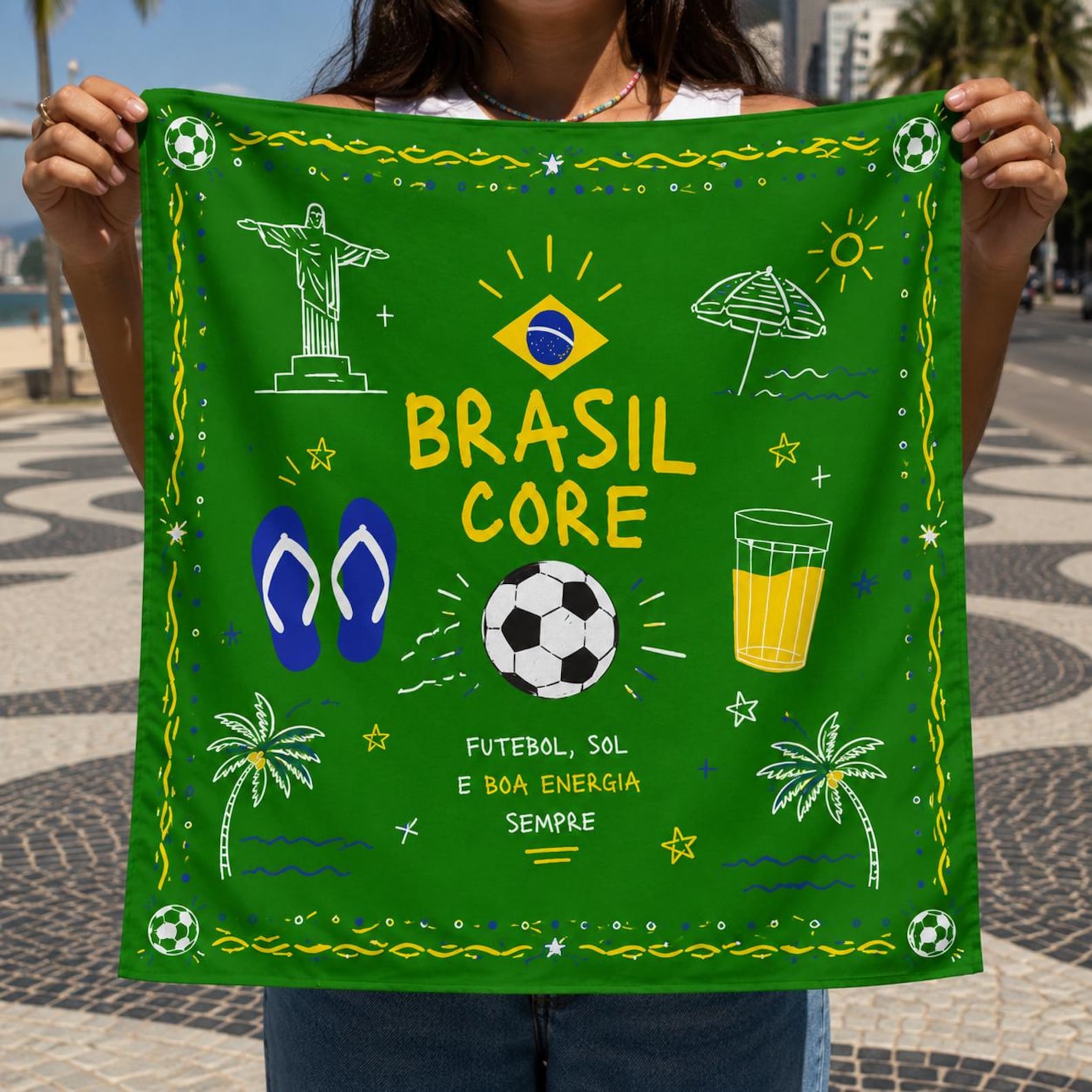 Brazil Soccer Satin Scarf, Brasil Core Hair Scarf, Football Fan Bandana, Brazilian Culture Neck Scarf LN