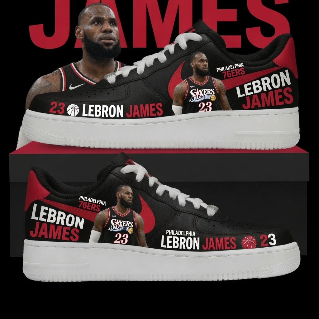 LeBron James Philadelphia 76ers Black  23  NK1 AIRF1 Shoes HG Men Woman Fashion Shoes For Men Woman Sneaker Shoes