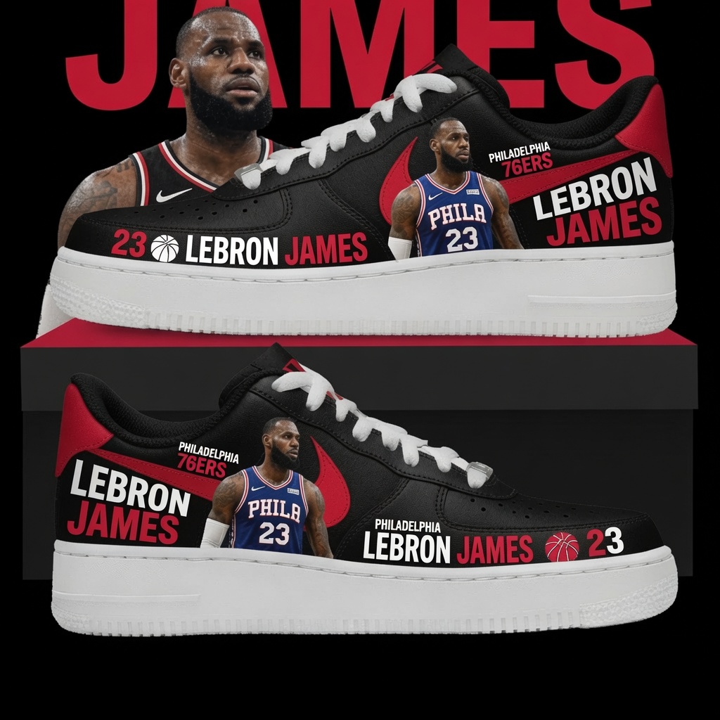 LeBron James Philadelphia 76ers Black  23  NK1 AIRF1 Shoes HG Men Woman Fashion Shoes For Men Woman Sneaker Shoes